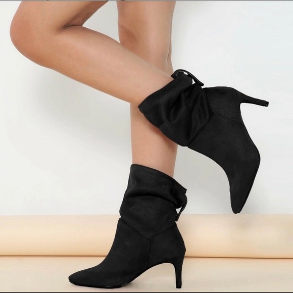 Wild Diva Shoes - Wild Diva Lounge Black Suede Ankle Slouch Boots Size 10.
